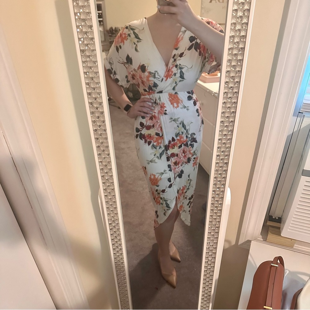 The Vanity Room White Floral Print Midi Dress Size S